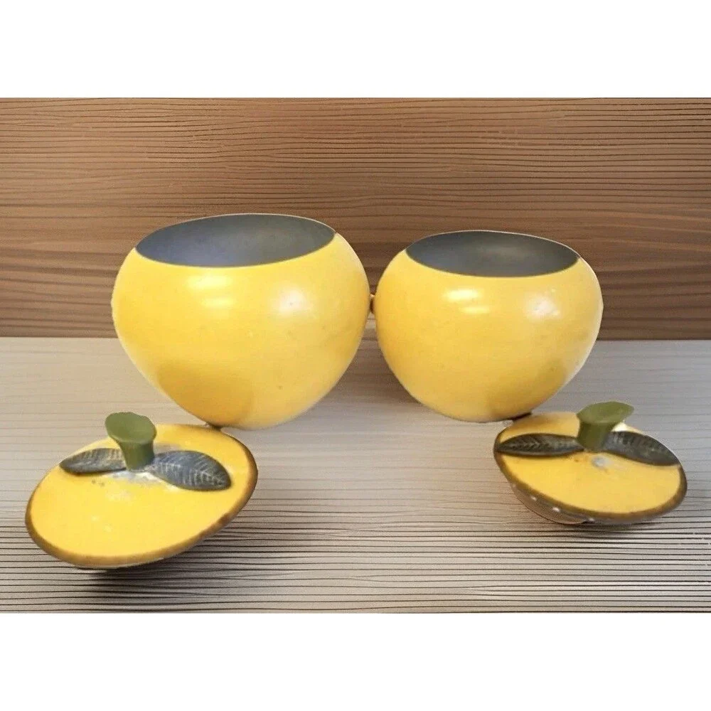 Vintage Chrom-Ever Yellow Apple Canister Set 3 Pc MCM Anodized Aluminum